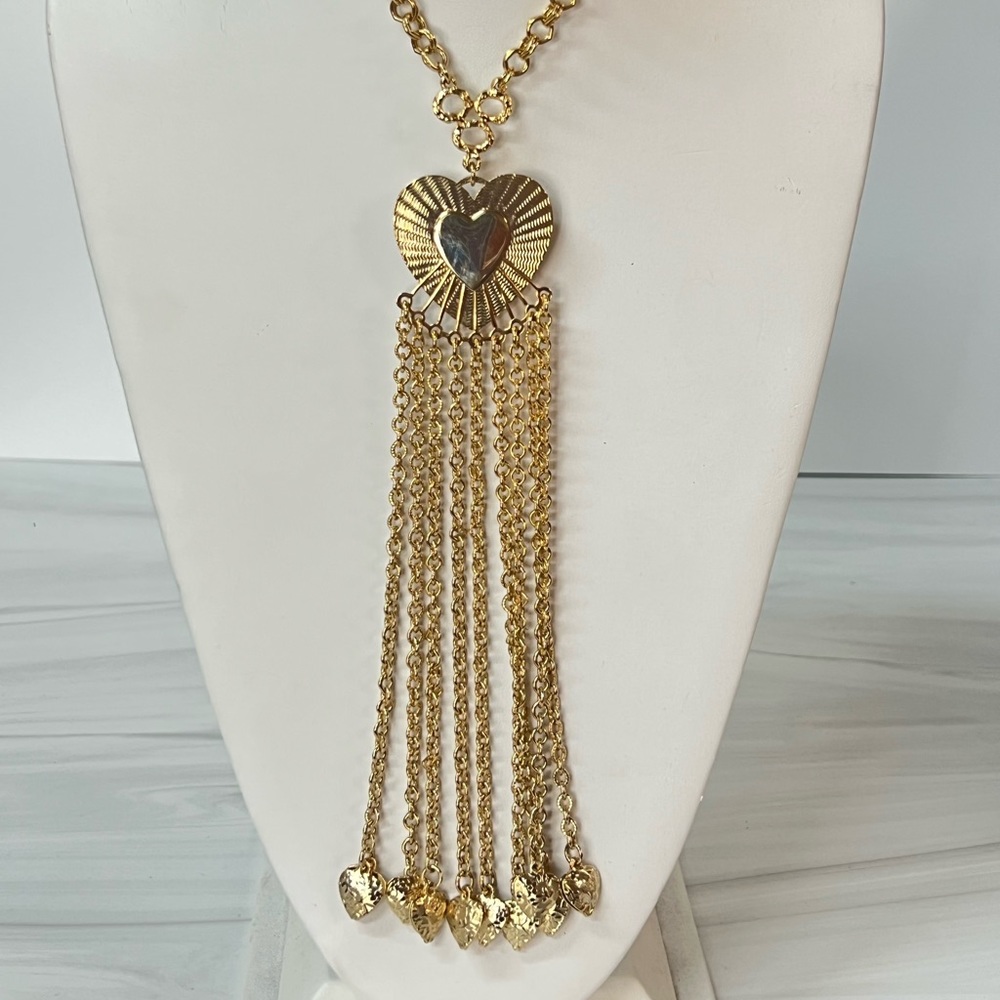 Vintage Heart Gold Long Dangle Necklace